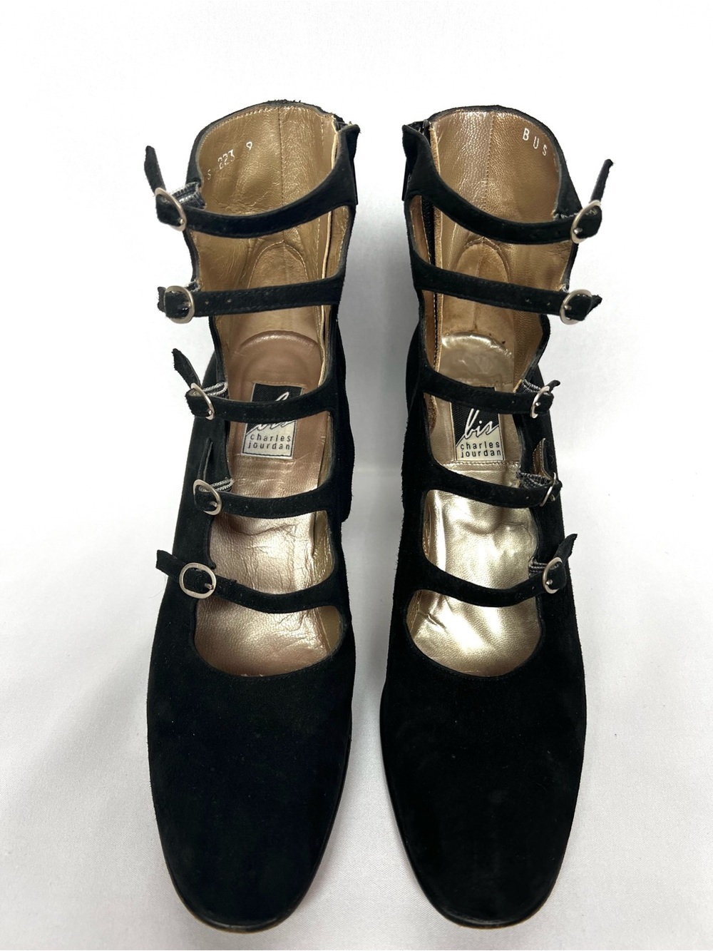 Charles Jourdan Black Suede Cage Heel Booties Size 9 Vintage Y2K - Picture 3 of 10